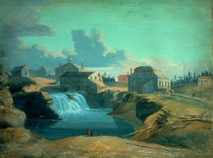 Mill on the Ottawa River A view of the mill and tavern of Philemon Wright on the Ottawa River, Lower Canada, painting by H. Du Vernet, 1823 (courtesy Library and Archives Canada/C-608). 